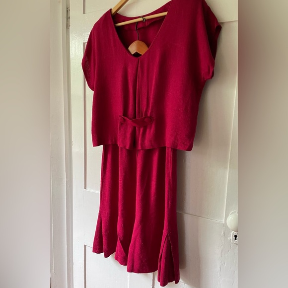 Vintage Red Flax Rayon matched set XS - Picture 2 of 8